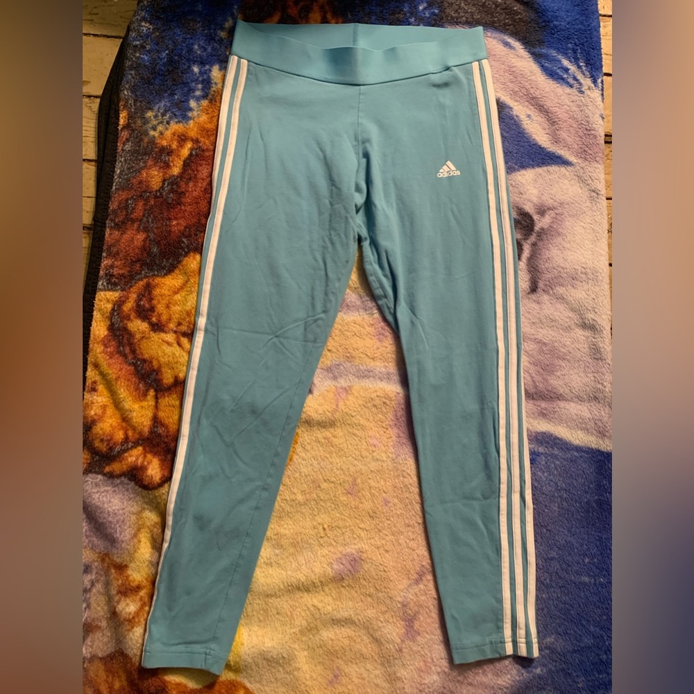 adidas Light Blue Leggings with White Stripes